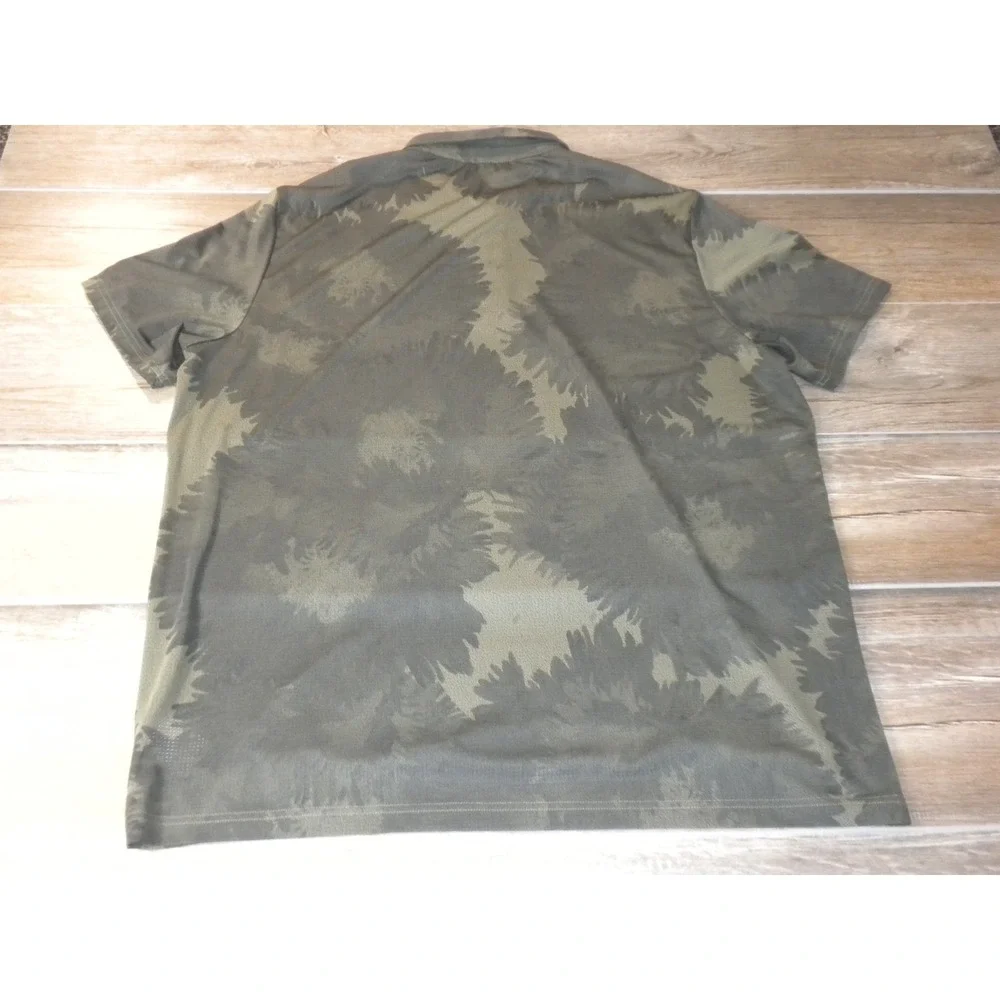Adidas Polo Shirt Mens 2XL Olive Black Flower Mesh TPC Golf Tour Sleeve Camo